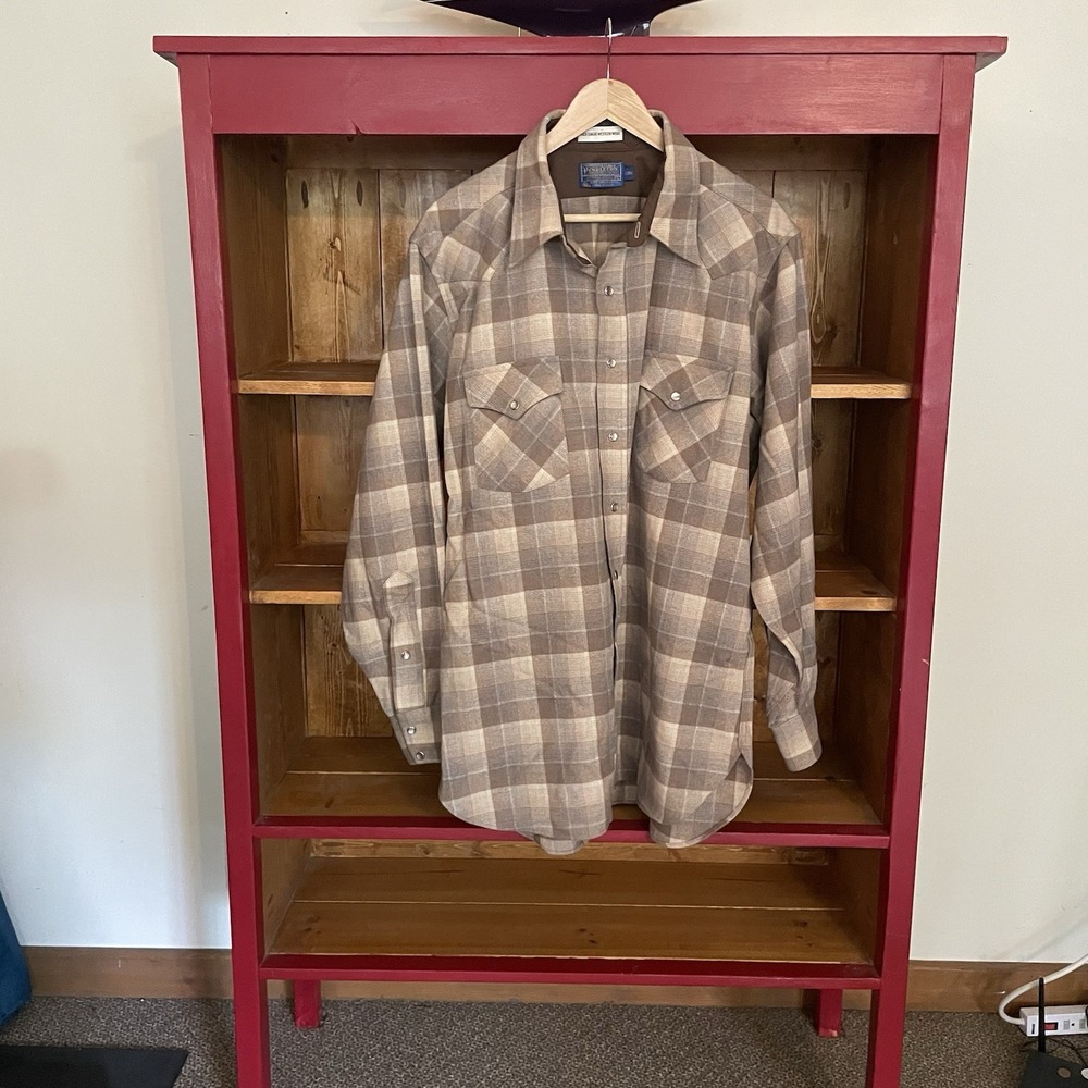 VTG Pendleton High Grade WesternPearl Snap Wool Plaid Flannel Shirt Sz XL Long
